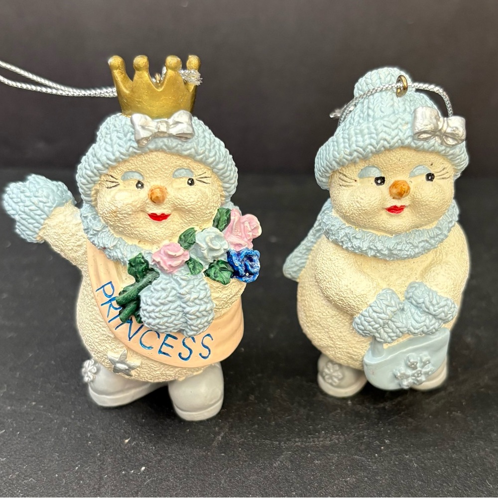 Two Snowbuddies Snowman Christmas Ornaments Princess